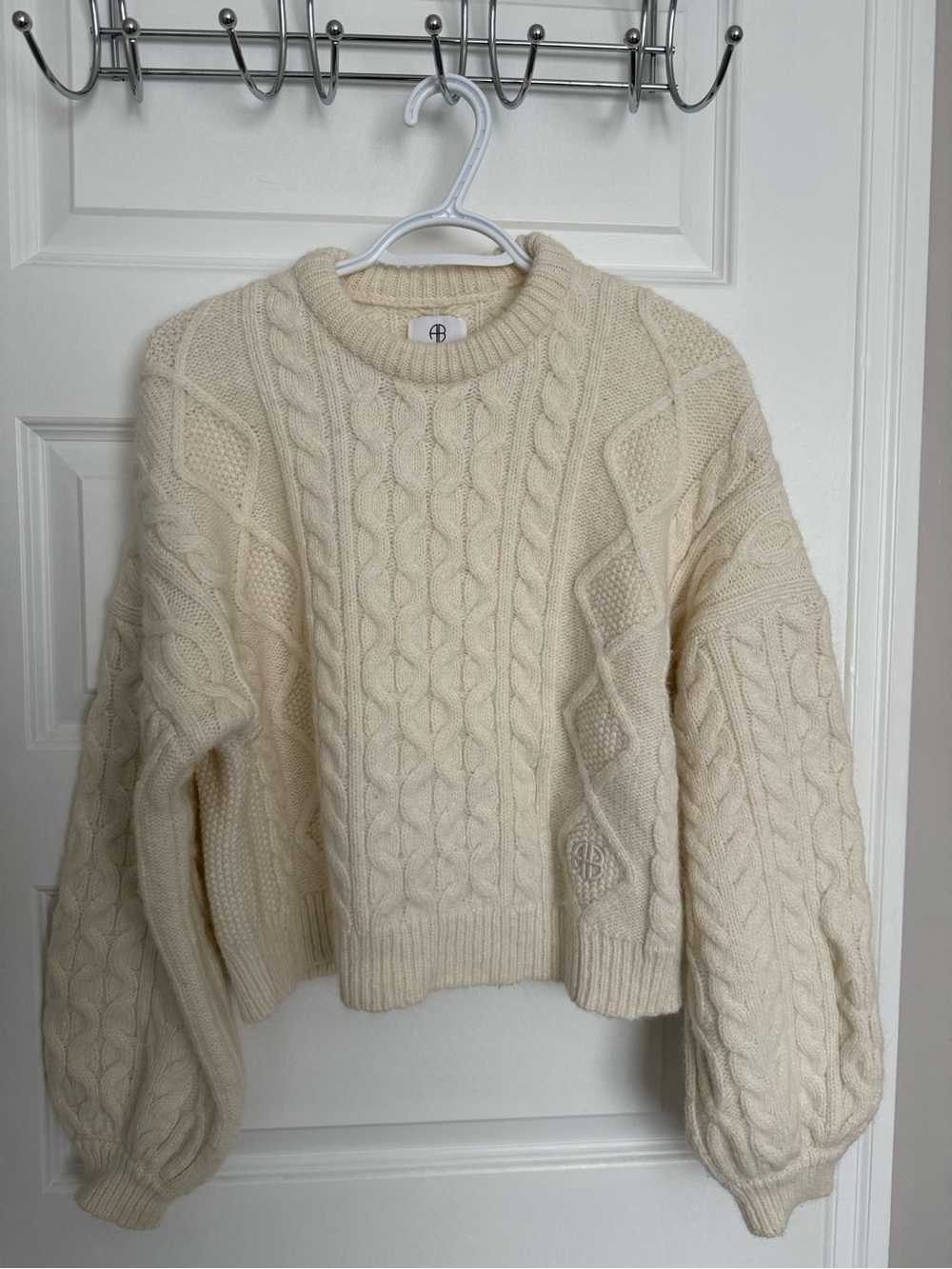 Anine Bing Irina Cream Cable Knit Sweater